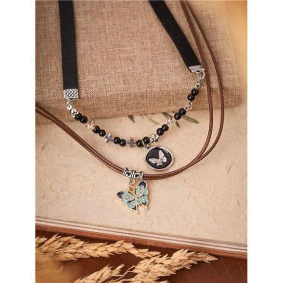 MINACHI Multi Layers Choker Necklace, Butterfly Choker, Bohemian Vintage Chunky - Picture 6 of 16